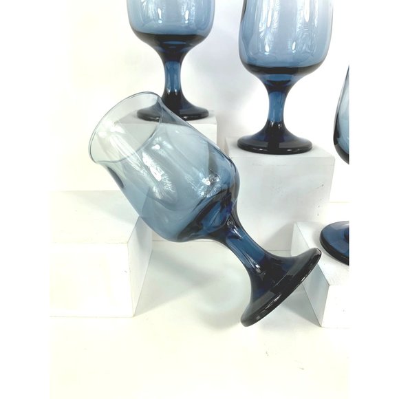 Vintage Libbey Dusky Blue Tulip Wine Glasses. - Picture 4 of 6
